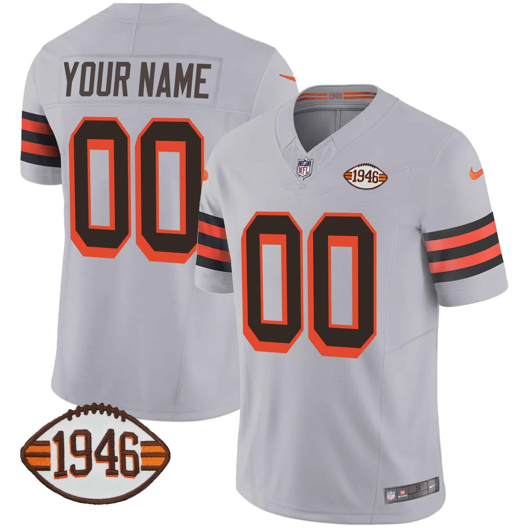 Men Cleveland Browns Grey 1946 75th Anniversary Patch Custom 2024 Nike NFL Jersey